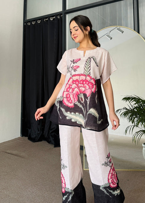 Beige Black Summer Co Ord Set